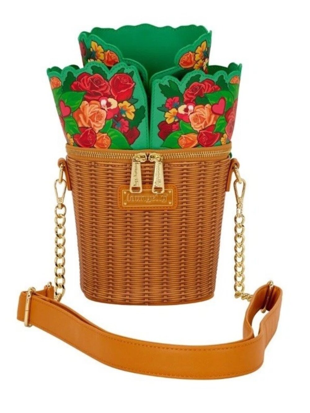 Loungefly Floral Butterfly Woven Straw Crossbody Bag, Zip, Detachable Strap - Picture 3 of 9
